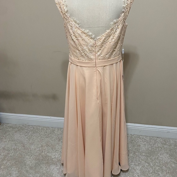 Peach Chiffon Dress A-line/Princess Off-the-Shoulder Sleeveless Tea-Length - Picture 5 of 7